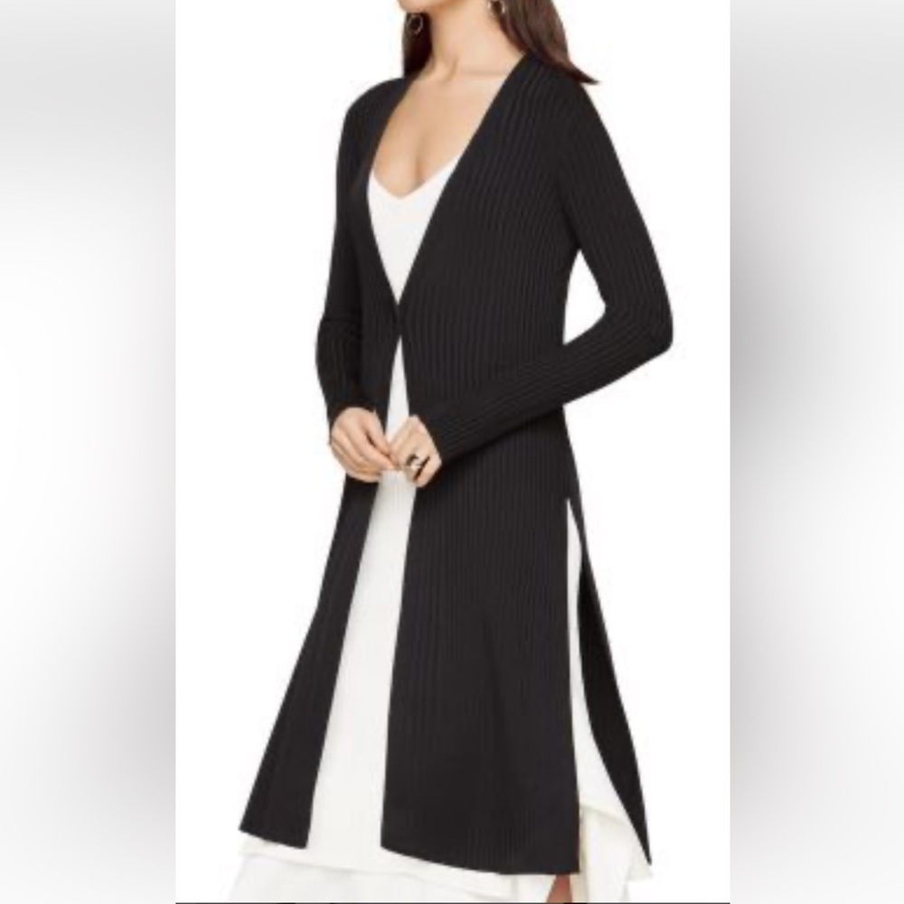 BCBGMaxAzria Ashis Ribbed Duster Cardigan in Black Size XXS